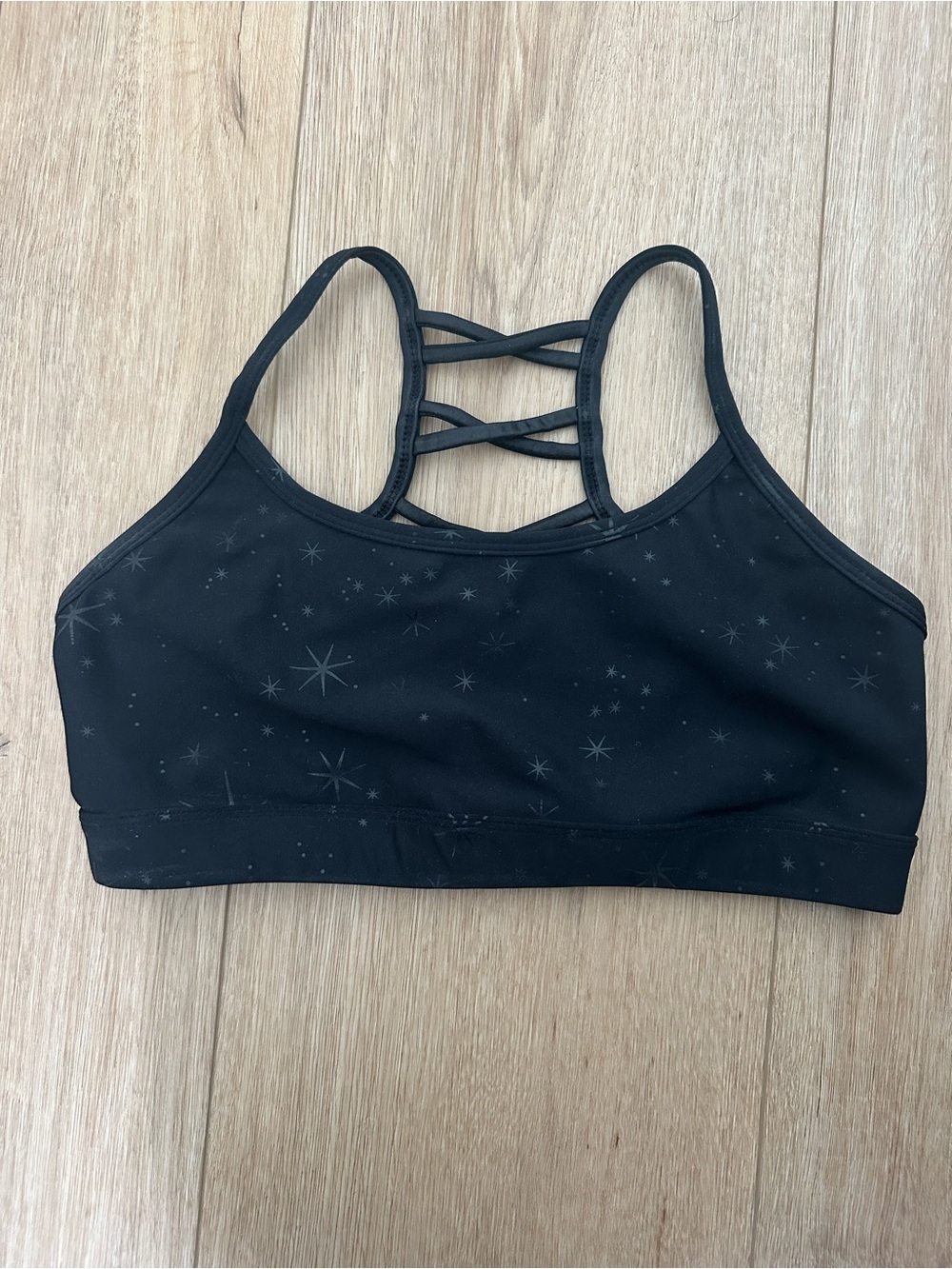 Carbon38 Black Strappy Sports Bra with Star Motif